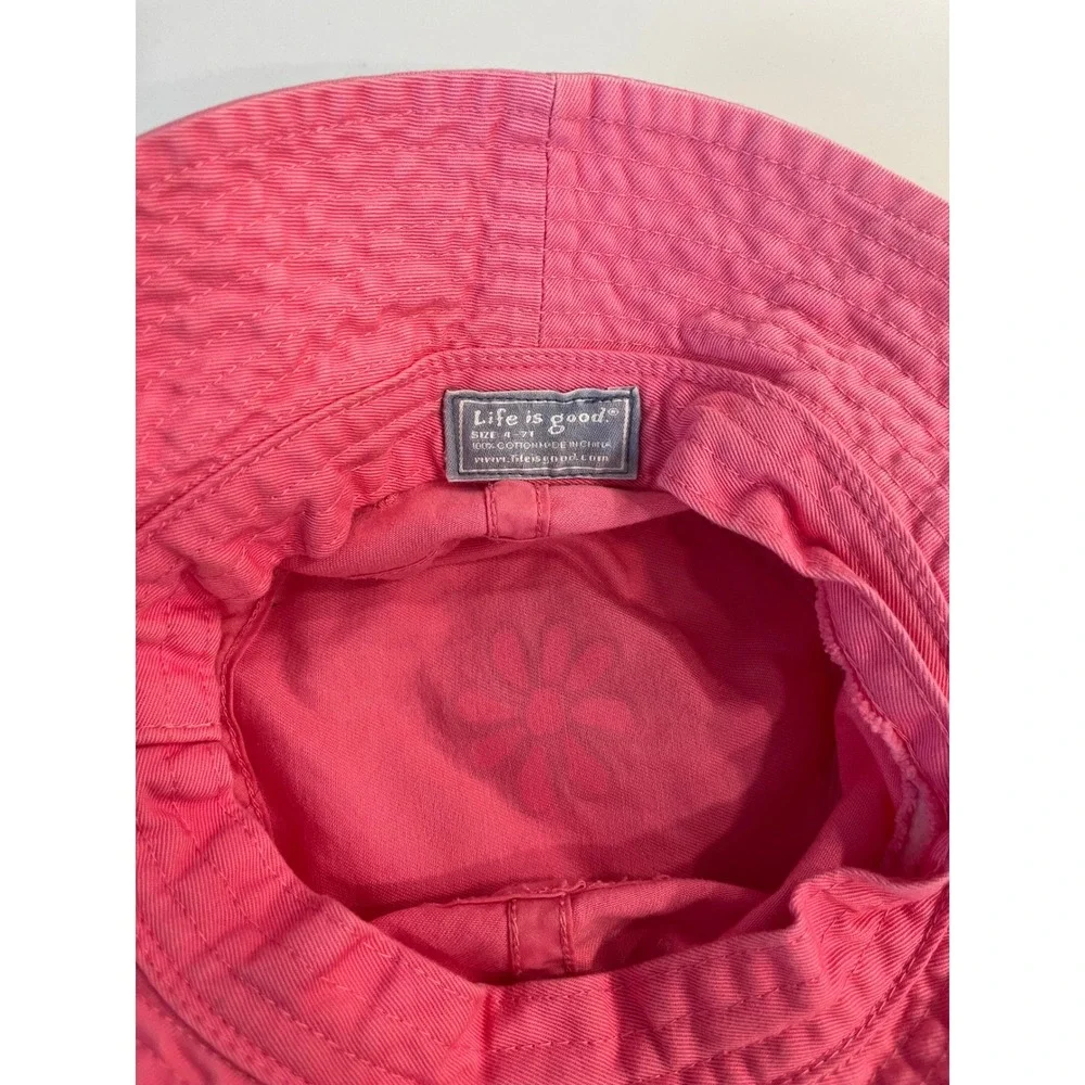 Life is Good Pink Daisy Cotton Bucket Hat‎ Size 4-7Y Sun Hat Flower Embroidery